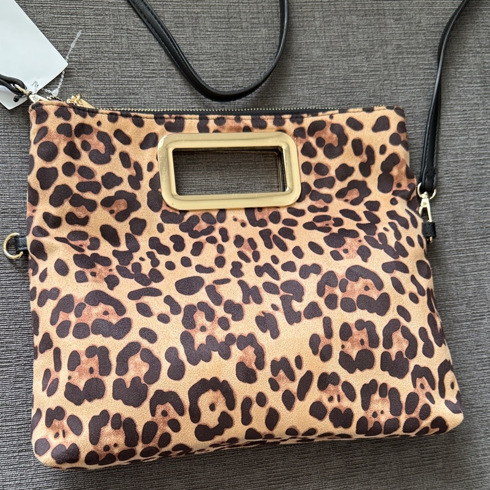 INC International Concepts Leopard Print Clutch with Black Strap